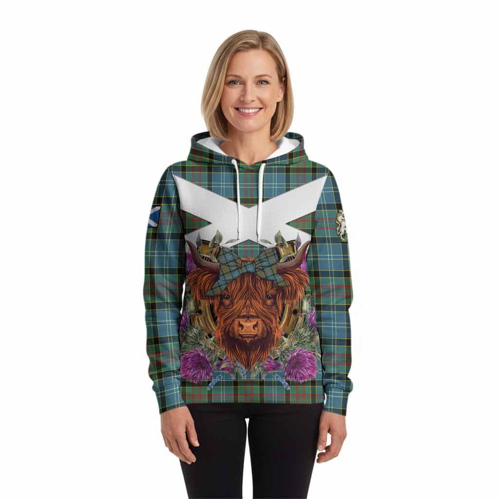 Cathcart Tartan Hoodie Scottish Thistle Heilan Coo