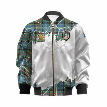 Cathcart Tartan Kid Bomber Jacket with Family Crest and Lion Rampant Grunge Style