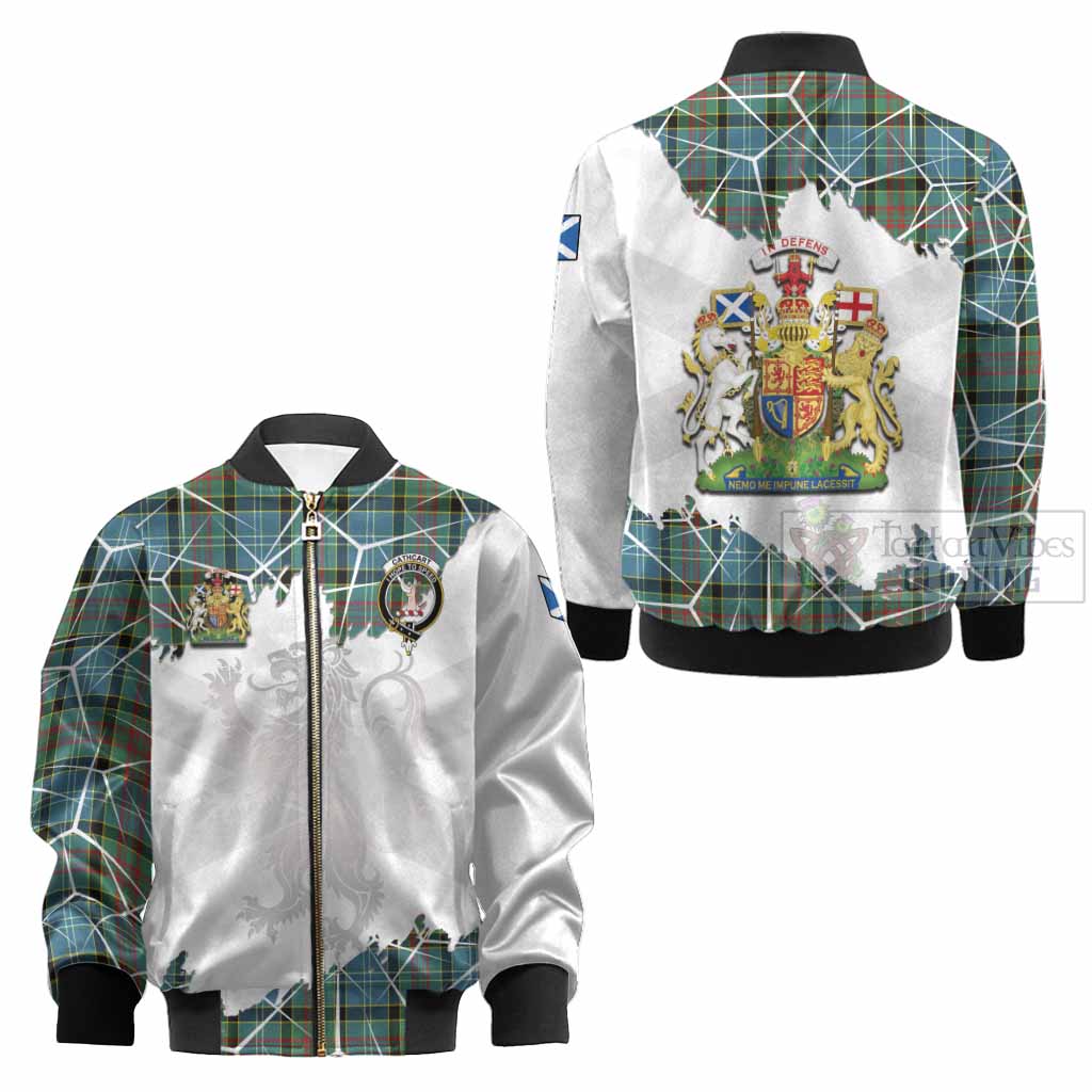 Cathcart Tartan Kid Bomber Jacket with Family Crest and Lion Rampant Grunge Style