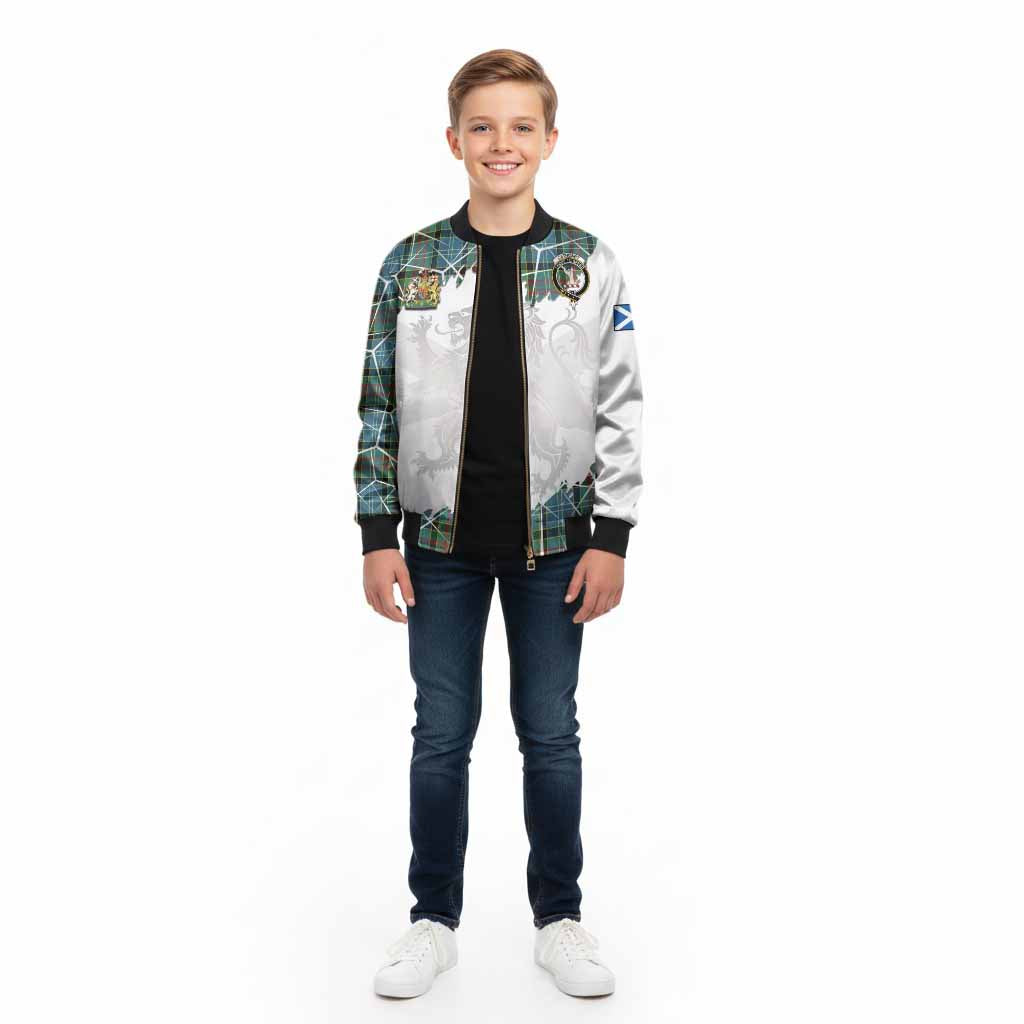 Cathcart Tartan Kid Bomber Jacket with Family Crest and Lion Rampant Grunge Style