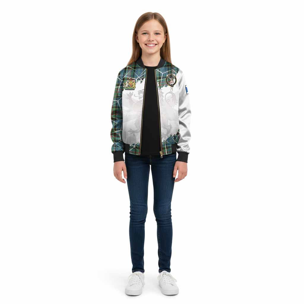 Cathcart Tartan Kid Bomber Jacket with Family Crest and Lion Rampant Grunge Style