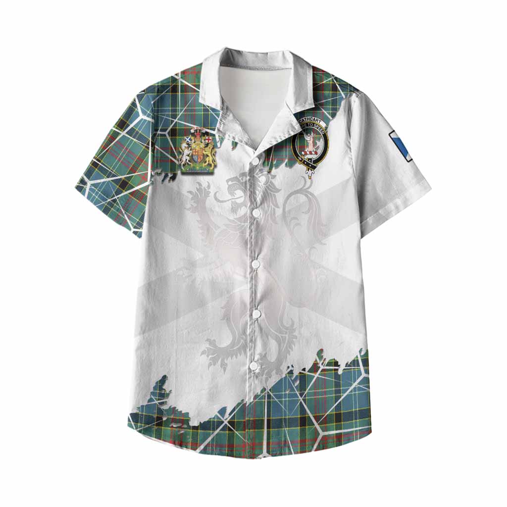 Cathcart Tartan Kid Hawaiian Shirt with Family Crest and Lion Rampant Grunge Style