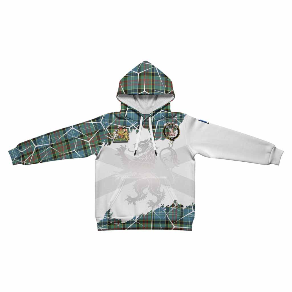 Cathcart Tartan Kid Hoodie with Family Crest and Lion Rampant Grunge Style