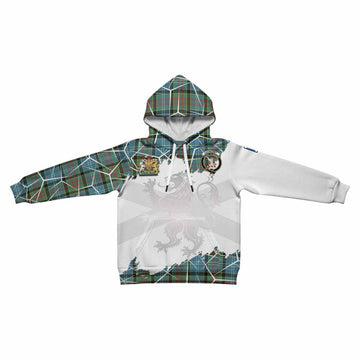 Cathcart Tartan Kid Hoodie with Family Crest and Lion Rampant Grunge Style