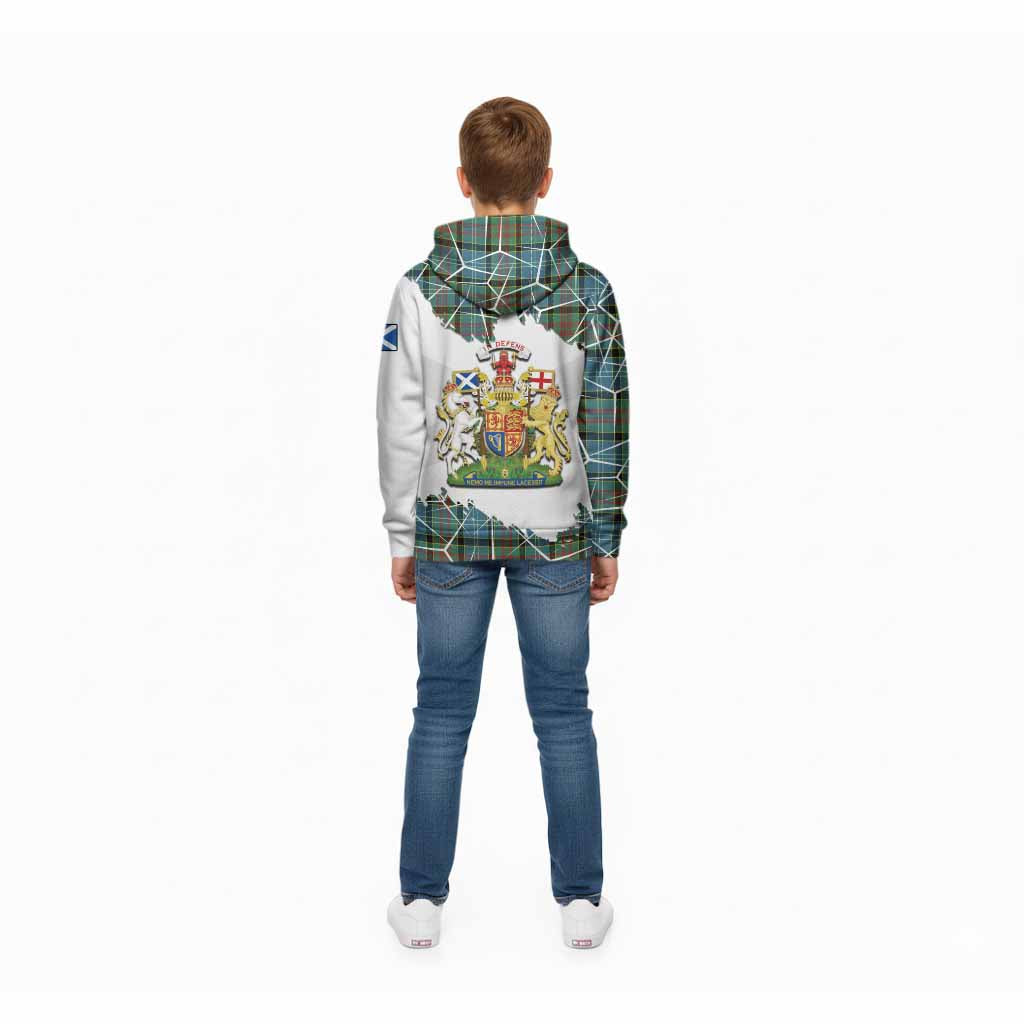 Cathcart Tartan Kid Hoodie with Family Crest and Lion Rampant Grunge Style