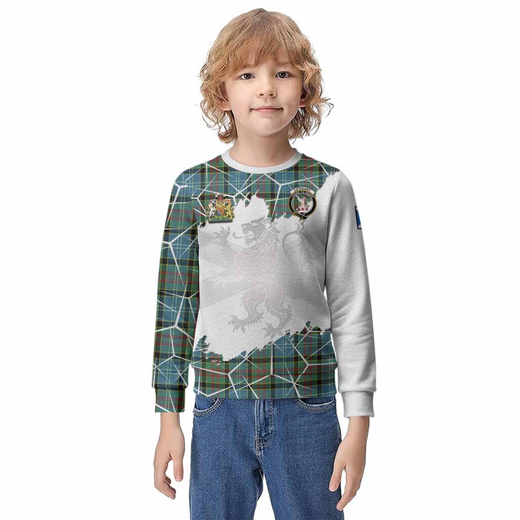 Cathcart Tartan Kid Knitted Sweatshirt with Family Crest and Lion Rampant Grunge Style