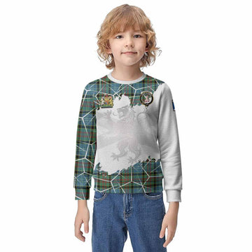 Cathcart Tartan Kid Knitted Sweatshirt with Family Crest and Lion Rampant Grunge Style