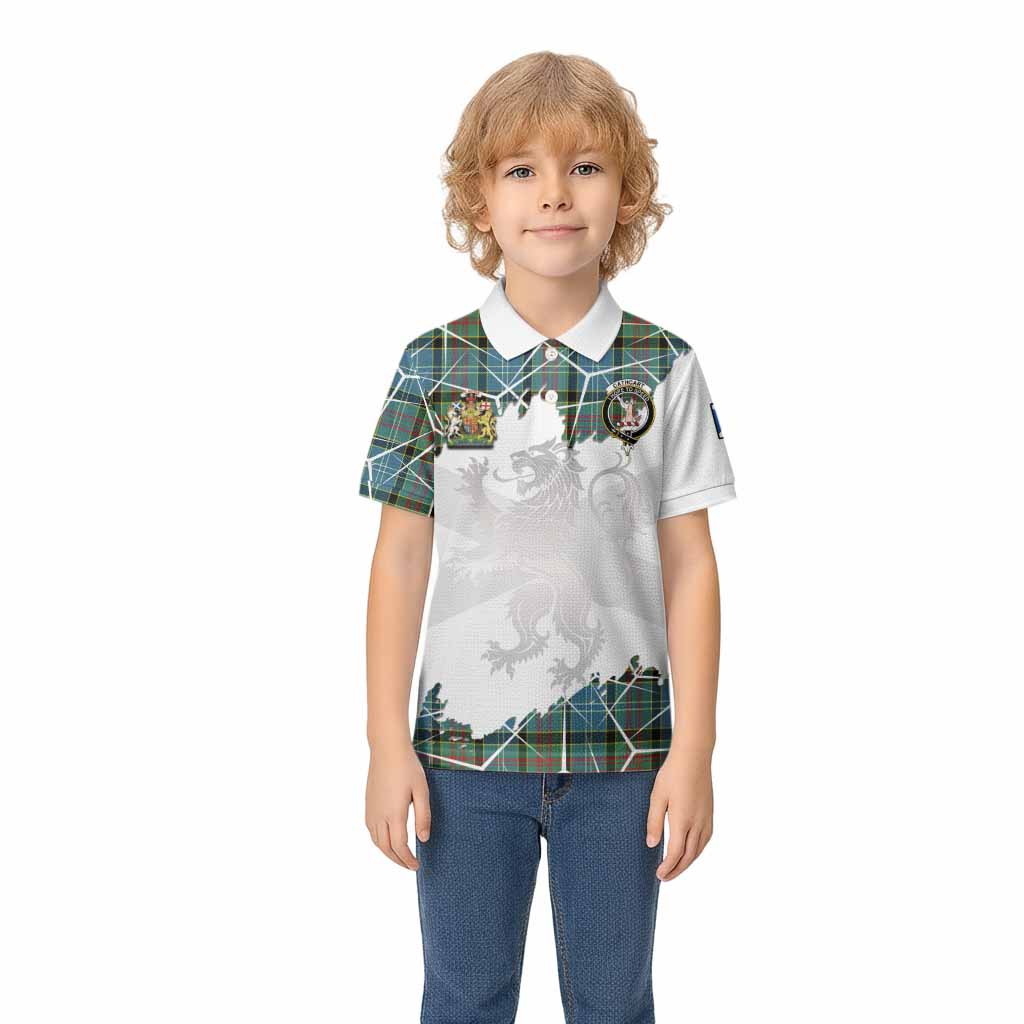Cathcart Tartan Kid Polo Shirt with Family Crest and Lion Rampant Grunge Style