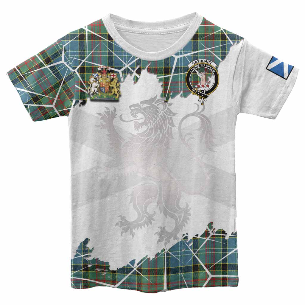 Cathcart Tartan Kid T-shirt with Family Crest and Lion Rampant Grunge Style