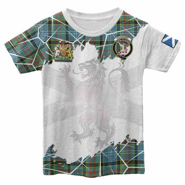 Cathcart Tartan Kid T-shirt with Family Crest and Lion Rampant Grunge Style