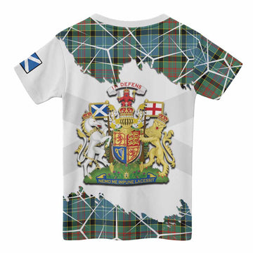 Cathcart Tartan Kid T-shirt with Family Crest and Lion Rampant Grunge Style