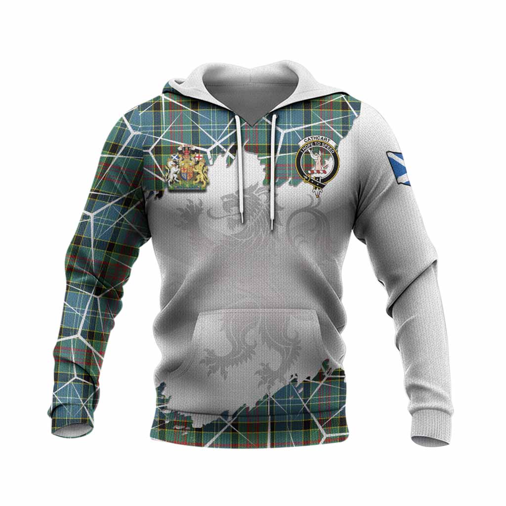 Cathcart Tartan Knitted Hoodie with Family Crest and Lion Rampant Grunge Style