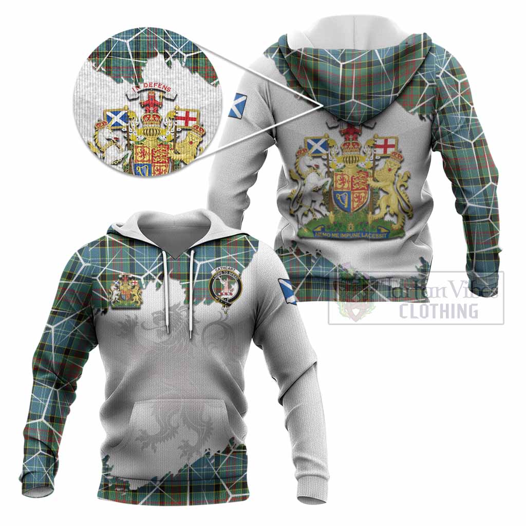 Cathcart Tartan Knitted Hoodie with Family Crest and Lion Rampant Grunge Style