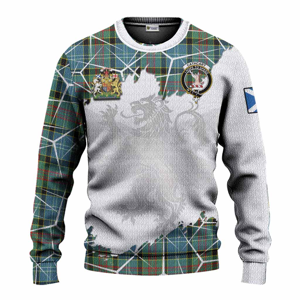 Cathcart Tartan Knitted Sweater with Family Crest and Lion Rampant Grunge Style