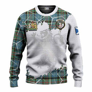 Cathcart Tartan Knitted Sweater with Family Crest and Lion Rampant Grunge Style