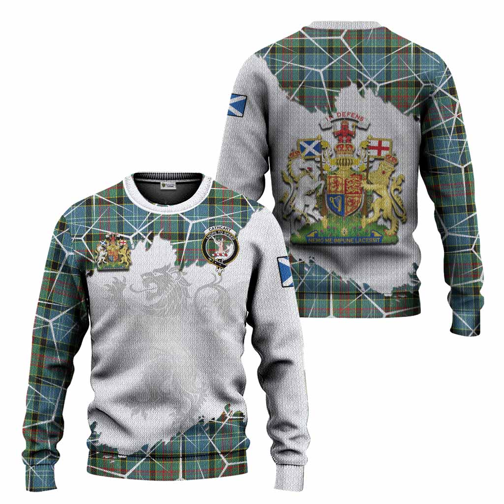 Cathcart Tartan Knitted Sweater with Family Crest and Lion Rampant Grunge Style