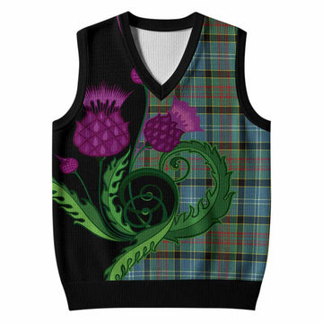 Cathcart Tartan Knitted V-Neck Vest Traditional Scottish Thistle
