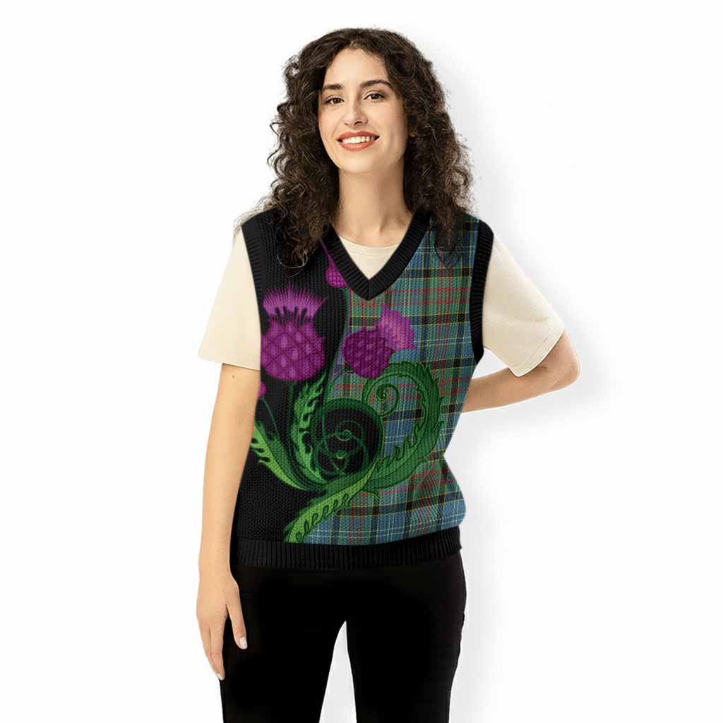 Cathcart Tartan Knitted V-Neck Vest Traditional Scottish Thistle