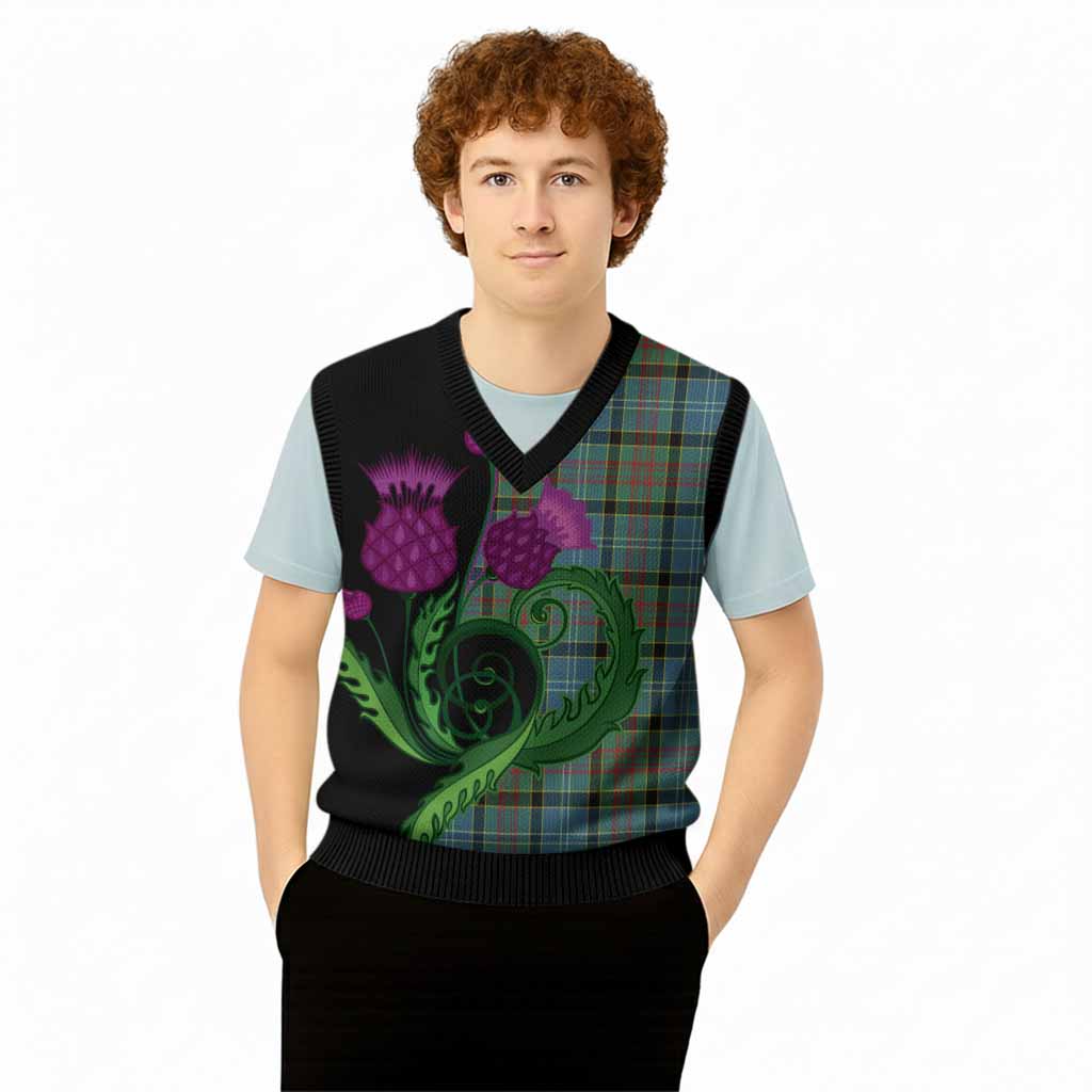Cathcart Tartan Knitted V-Neck Vest Traditional Scottish Thistle