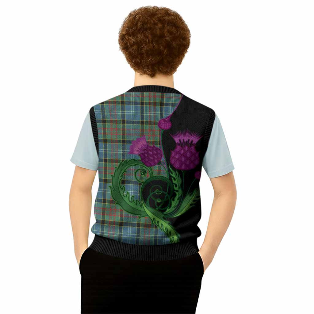 Cathcart Tartan Knitted V-Neck Vest Traditional Scottish Thistle
