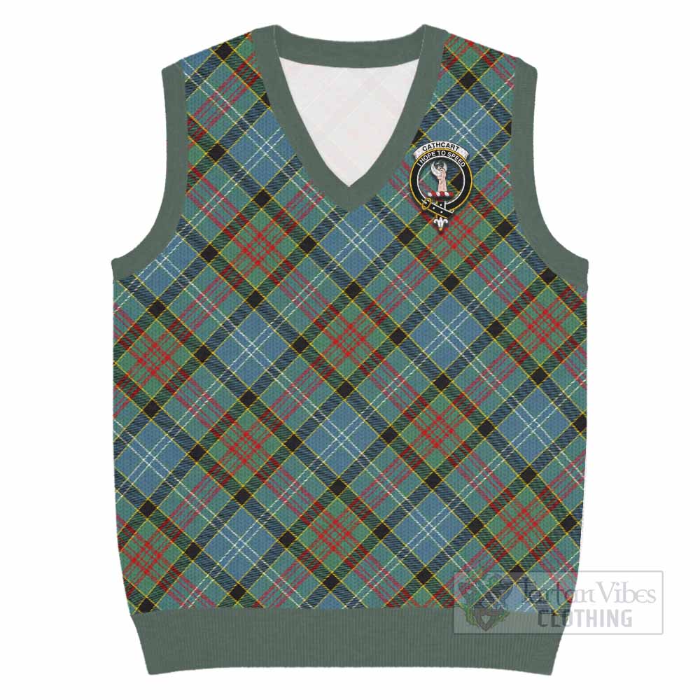 Cathcart Tartan Knitted V-Neck Vest with Family Crest Cross Style
