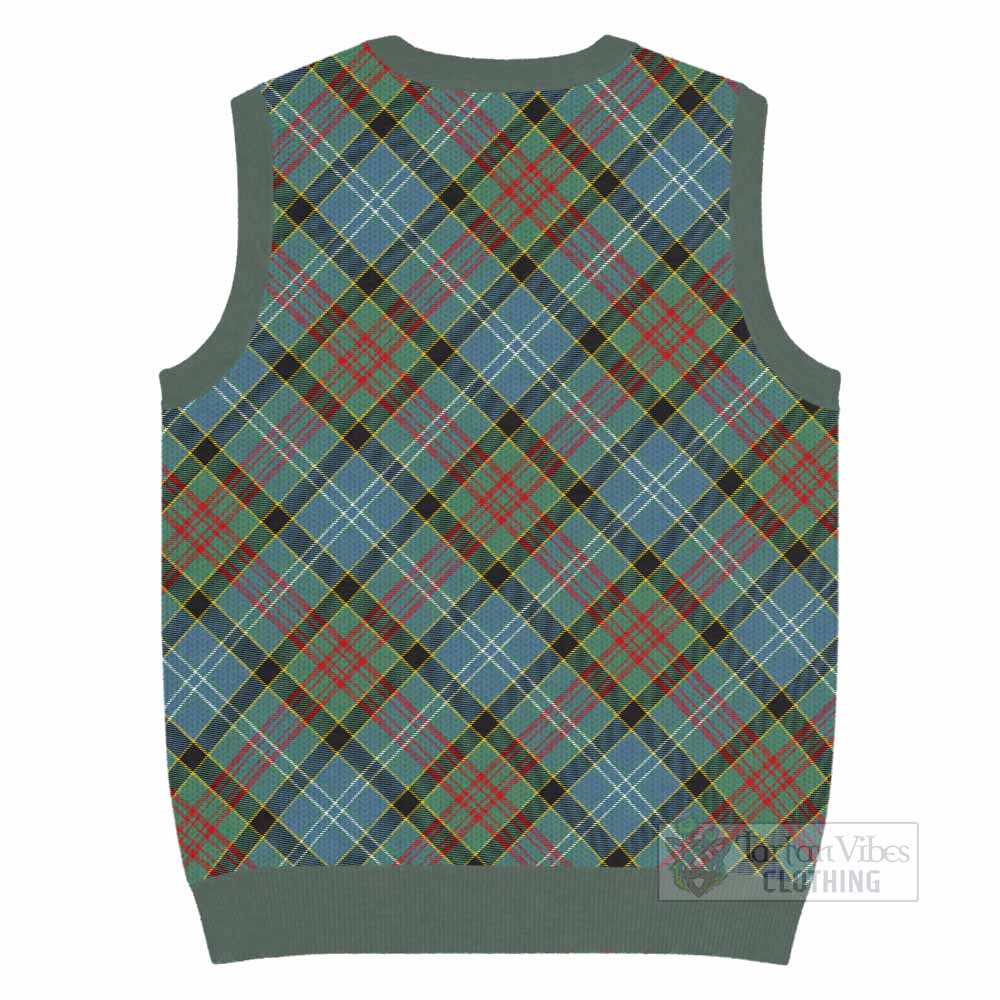Cathcart Tartan Knitted V-Neck Vest with Family Crest Cross Style