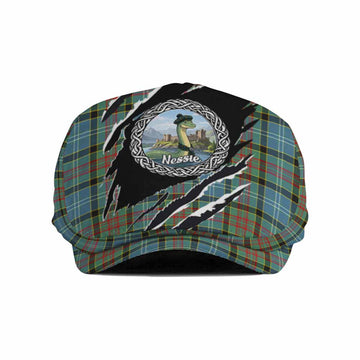 Cathcart Tartan Loch Ness Monster Flat Cap, Jeff Cap Celtic Knot Nessie Art