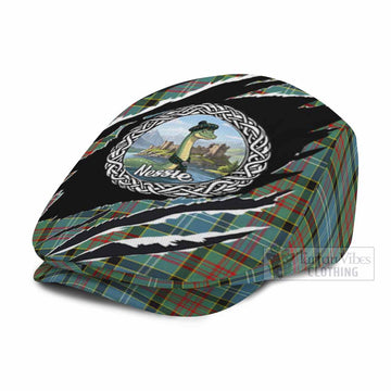 Cathcart Tartan Loch Ness Monster Flat Cap, Jeff Cap Celtic Knot Nessie Art