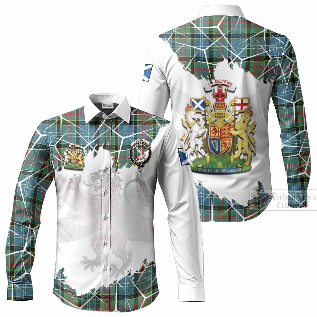 Cathcart Tartan Long Sleeve Button Shirts with Family Crest and Lion Rampant Grunge Style