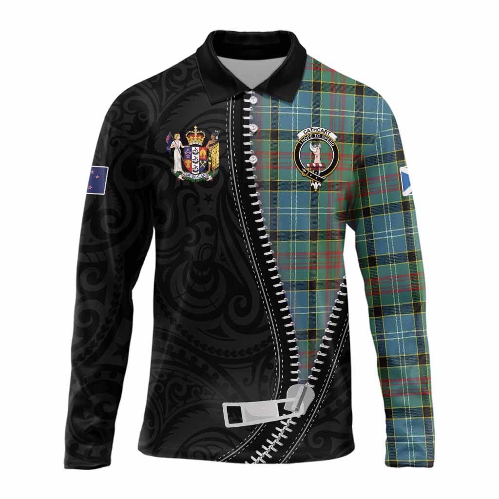 Cathcart Tartan Long Sleeve Polo Shirt New Zealand Pattern Unique Zipper Stylized