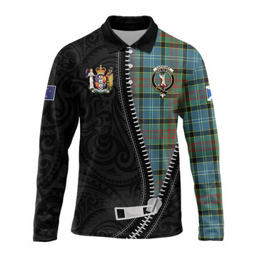 Cathcart Tartan Long Sleeve Polo Shirt New Zealand Pattern Unique Zipper Stylized