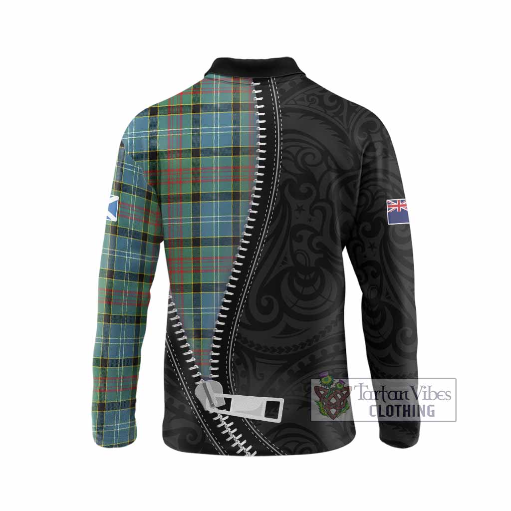 Cathcart Tartan Long Sleeve Polo Shirt New Zealand Pattern Unique Zipper Stylized