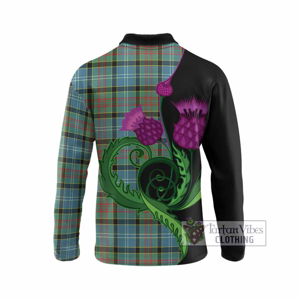 Cathcart Tartan Long Sleeve Polo Shirt Traditional Scottish Thistle