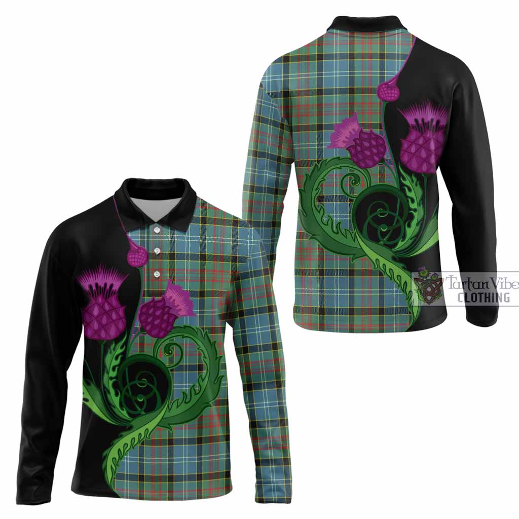 Cathcart Tartan Long Sleeve Polo Shirt Traditional Scottish Thistle