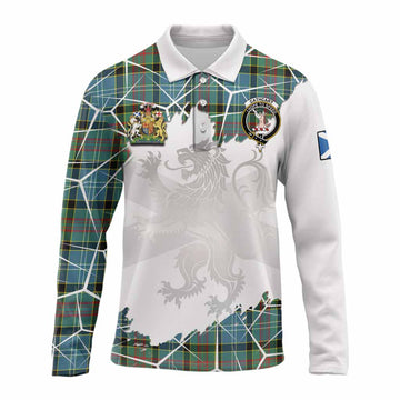 Cathcart Tartan Long Sleeve Polo Shirt with Family Crest and Lion Rampant Grunge Style