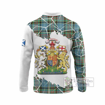 Cathcart Tartan Long Sleeve Polo Shirt with Family Crest and Lion Rampant Grunge Style