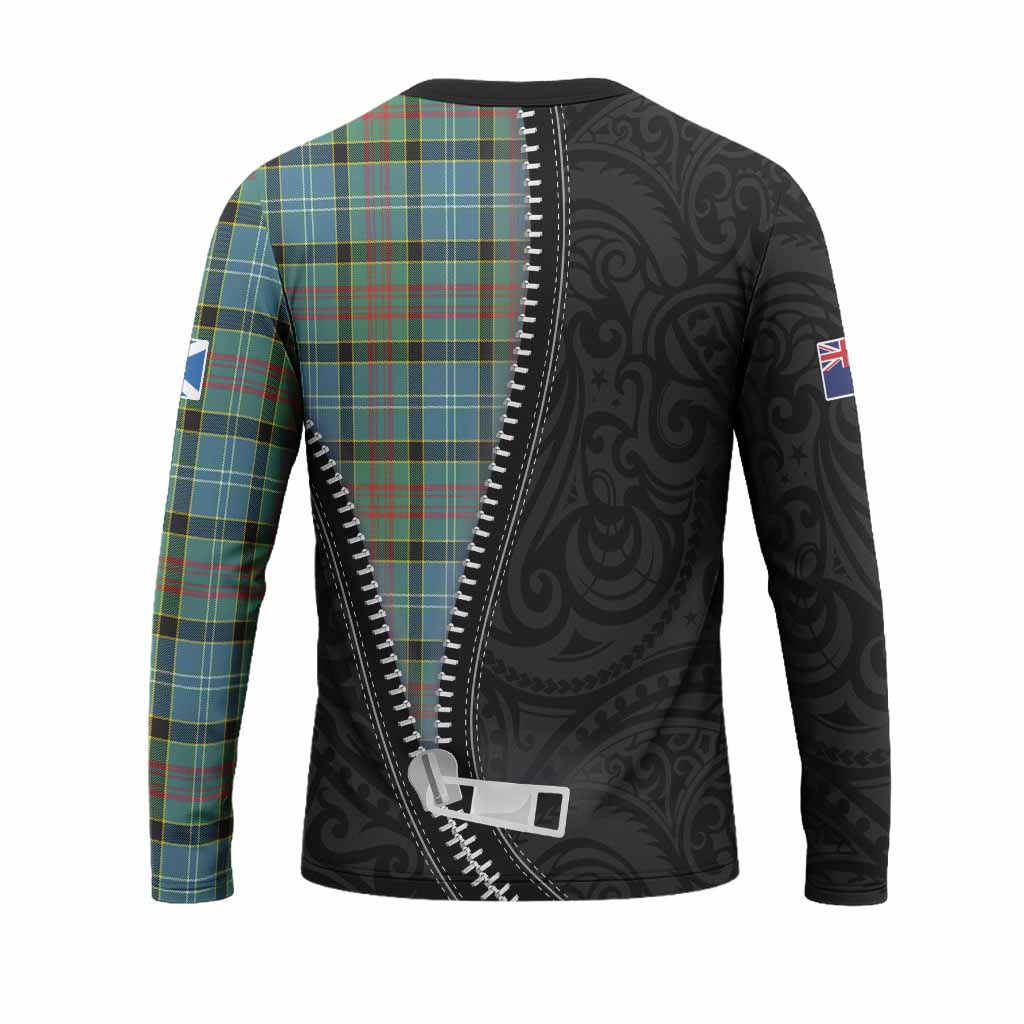 Cathcart Tartan Long Sleeve T-Shirt New Zealand Pattern Unique Zipper Stylized