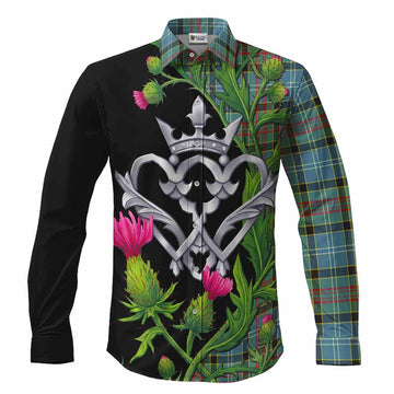 Cathcart Tartan Luckenbooth Long Sleeve Button Shirts Silver Heart Crown Thistle Floral