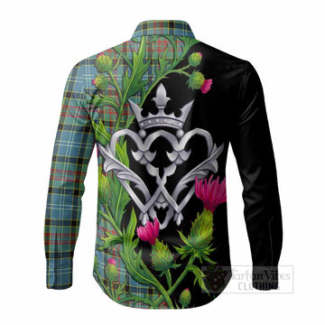Cathcart Tartan Luckenbooth Long Sleeve Button Shirts Silver Heart Crown Thistle Floral