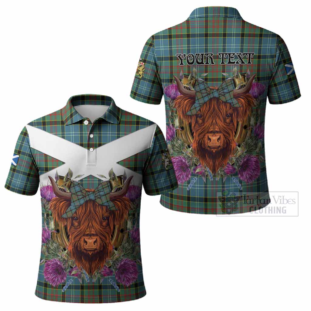 Cathcart Tartan Polo Shirt Scottish Thistle Heilan Coo