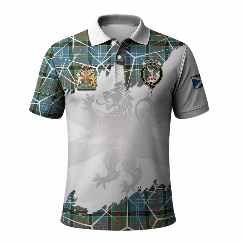 Cathcart Tartan Polo Shirt with Family Crest and Lion Rampant Grunge Style