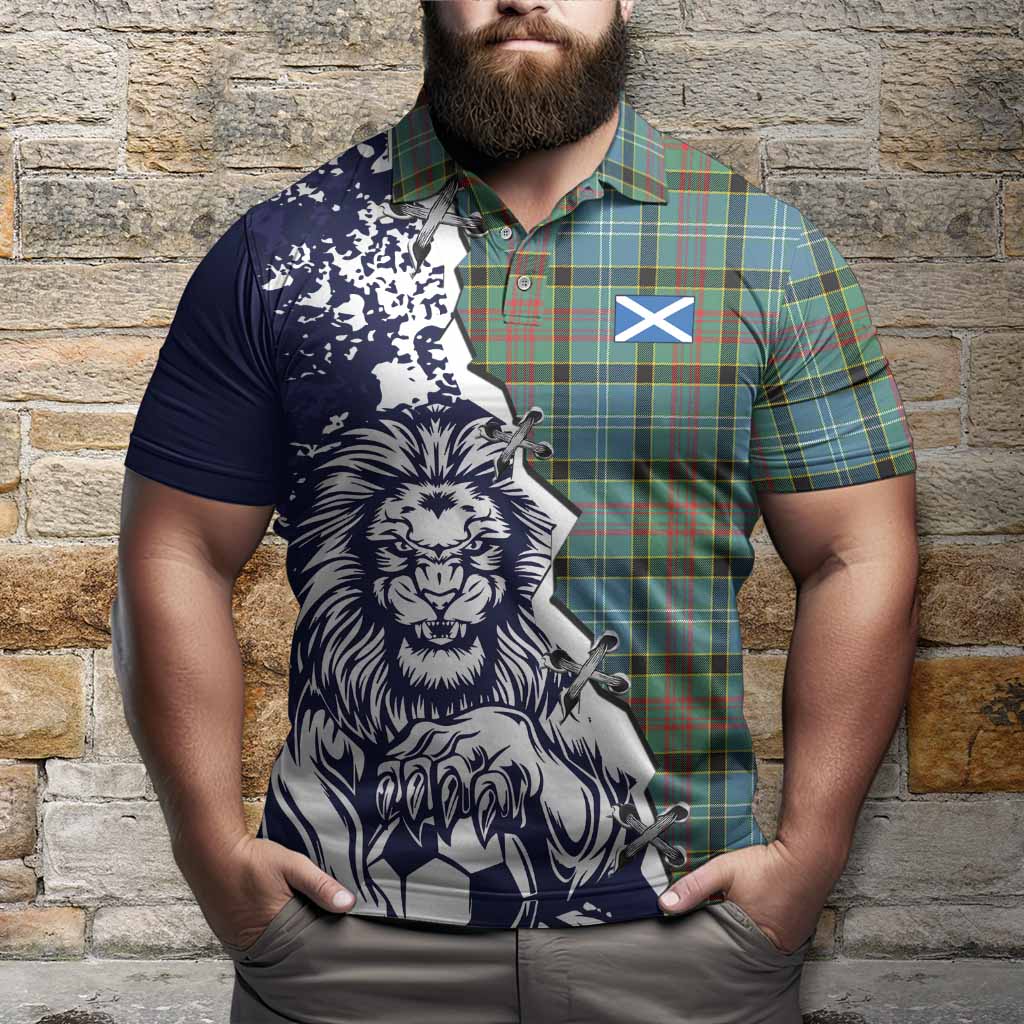 Cathcart Tartan Scottish Polo Shirt Angry Lion With Soccer Ball Style