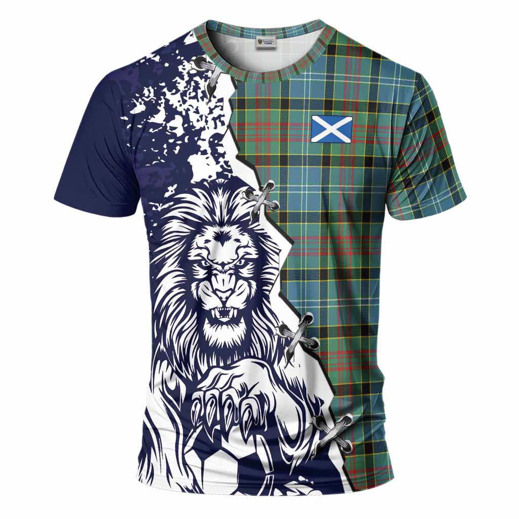 Cathcart Tartan Scottish T-Shirt Angry Lion With Soccer Ball Style