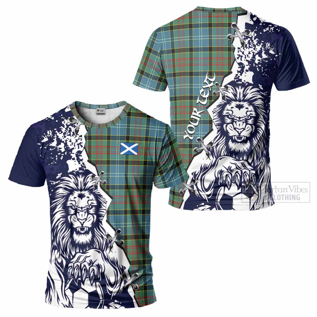 Cathcart Tartan Scottish T-Shirt Angry Lion With Soccer Ball Style