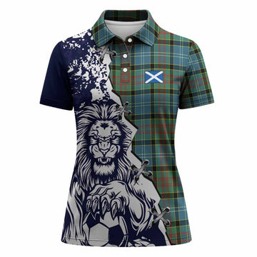 Cathcart Tartan Scottish Women Polo Shirt Angry Lion With Soccer Ball Style