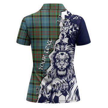 Cathcart Tartan Scottish Women Polo Shirt Angry Lion With Soccer Ball Style