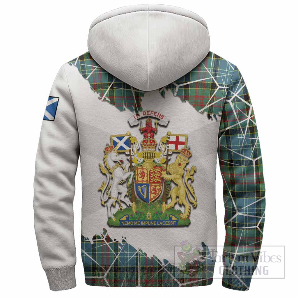 Cathcart Tartan Sherpa Hoodie with Family Crest and Lion Rampant Grunge Style