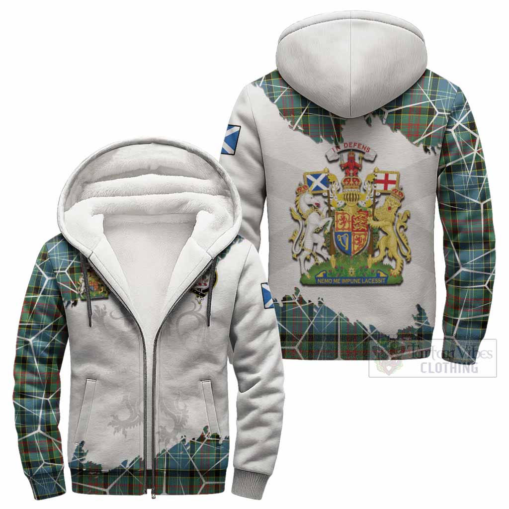 Cathcart Tartan Sherpa Hoodie with Family Crest and Lion Rampant Grunge Style