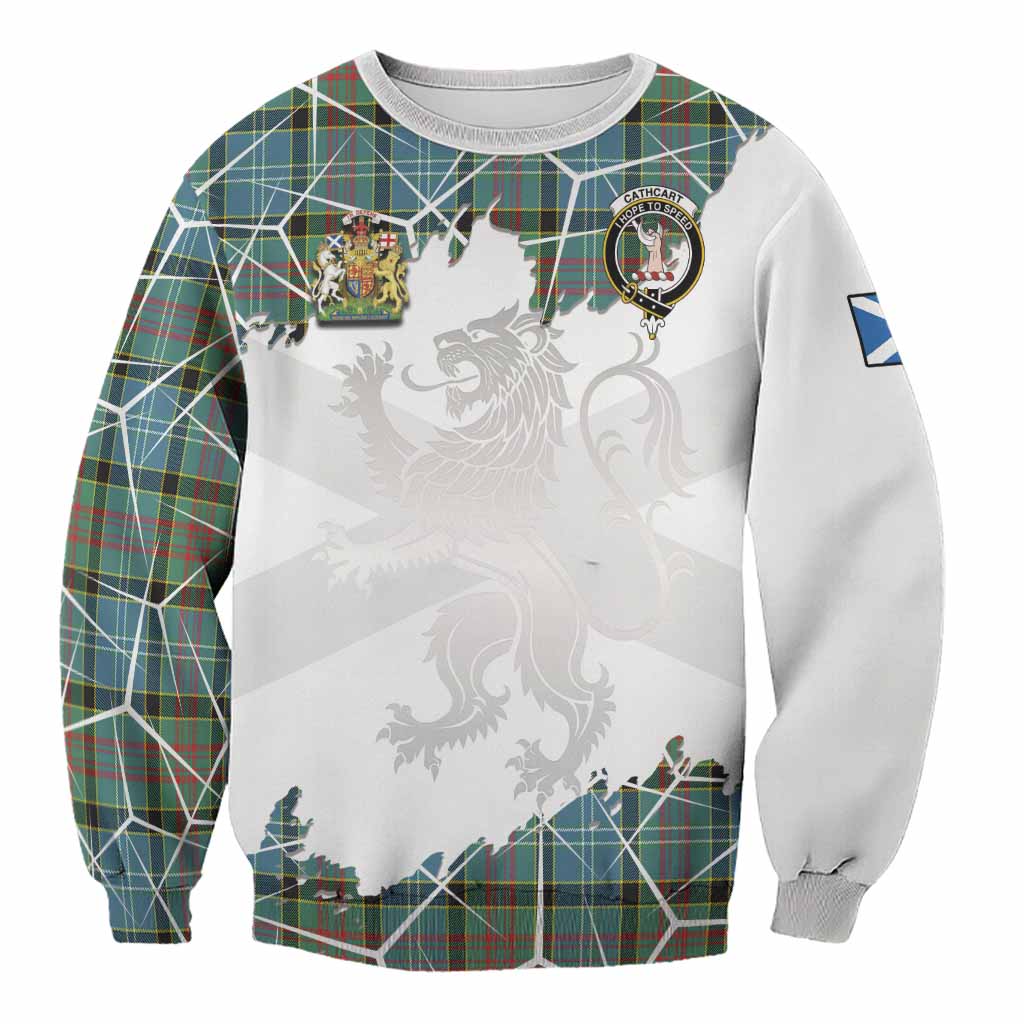 Cathcart Tartan Sweatshirt with Family Crest and Lion Rampant Grunge Style
