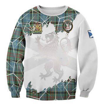 Cathcart Tartan Sweatshirt with Family Crest and Lion Rampant Grunge Style